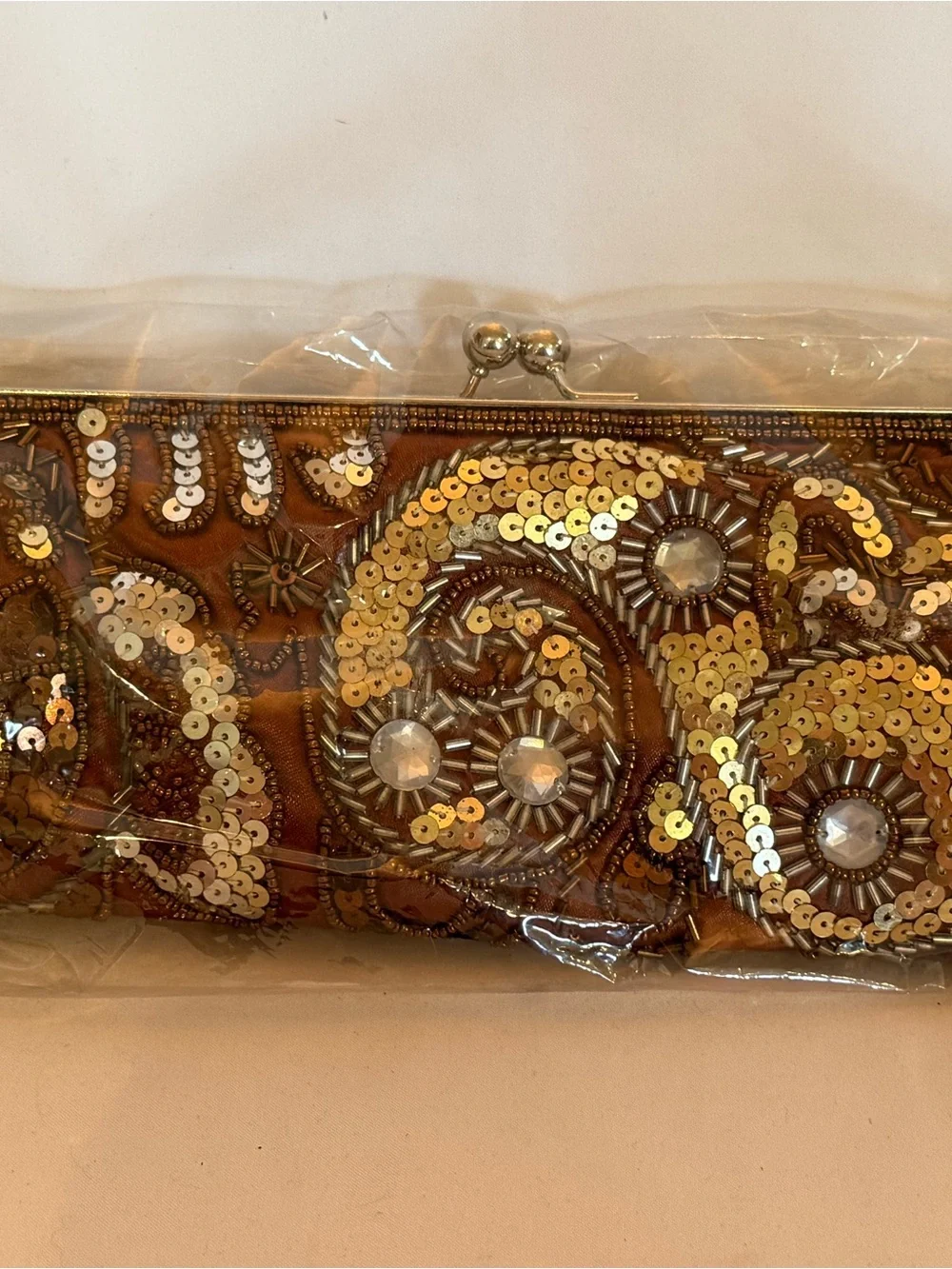 Apt. 9 Gold & Silvet Sequin Beaded Evening Clutch w/ optional metal strap